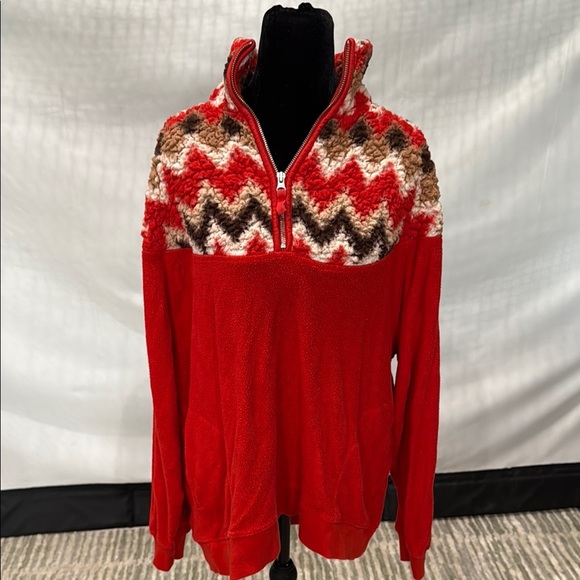 Aerie Red and Brown Zip Up Sweater with Nordic Design - Picture 1 of 3